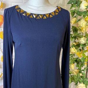 Elegant Vince Camuto Blue Jewel Neckline Long Sleeve Dress womens 6 S small